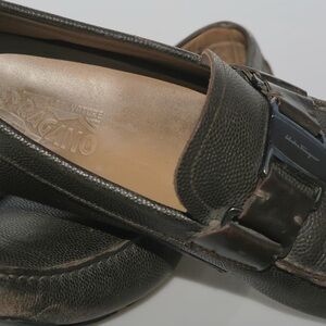SALVATORE FERRAGAMO Sardegna Driving Shoe Loafer Pebbled Leather Brown 10